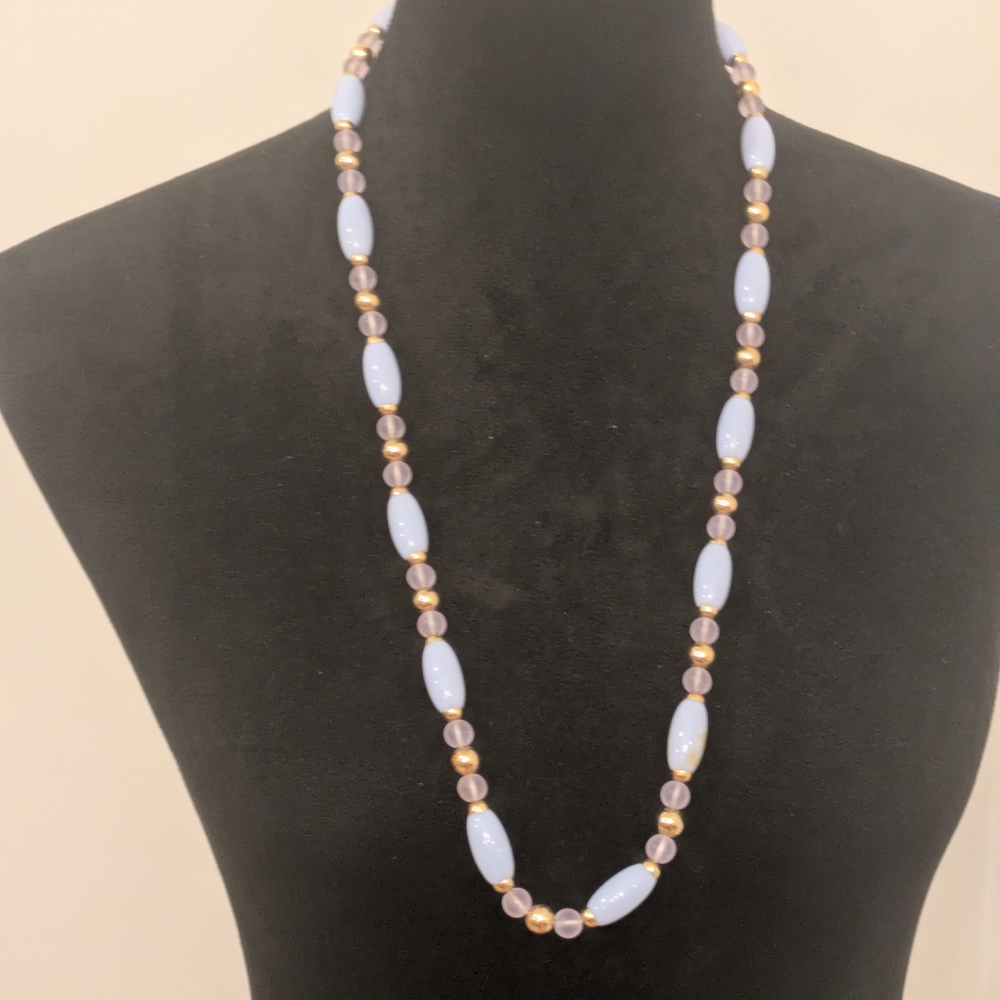 Chic Lavender and Gold Beaded, Green And Gold, Silver Tone Necklace Lot Of 3
